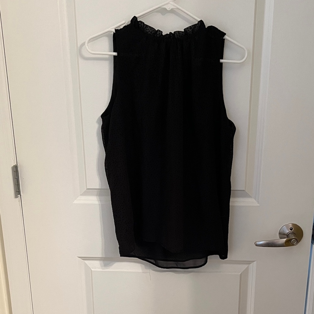 LOFT Black Sleeveless Ruffled Mock Neck Camisole